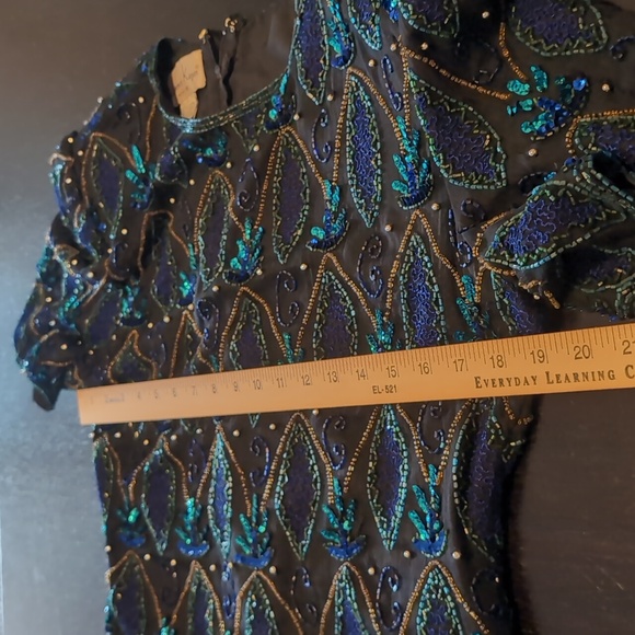 Laurence Kazar Silk Black top with Blue Sequins - Picture 5 of 8